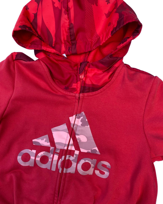 Vintage Adidas zip up track top with camo effect hood (5-6yrs)