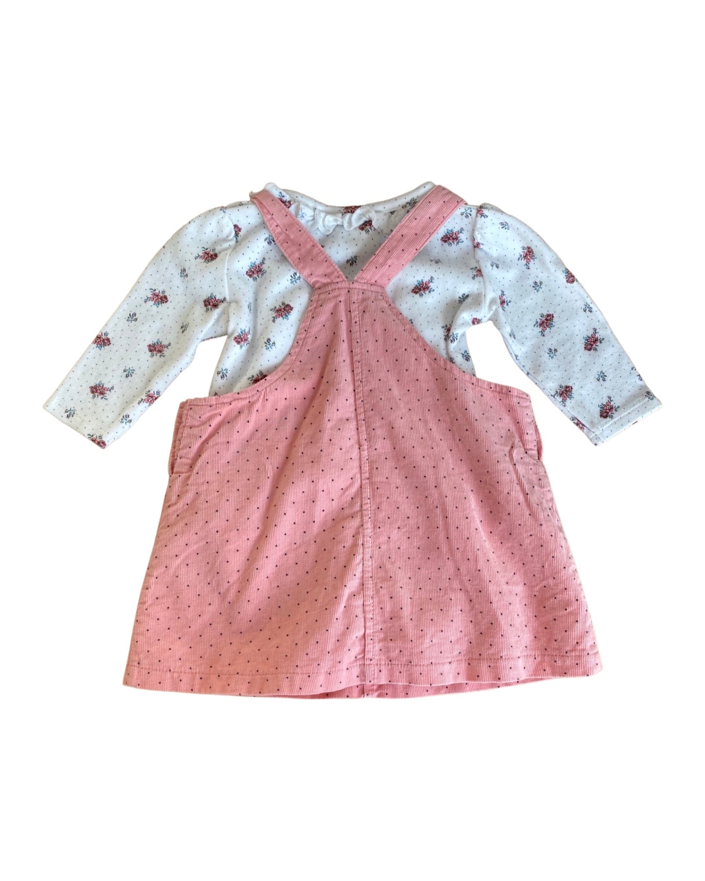 Mothercare dotty cord bunny dress with floral bodysuit (3-6mths)