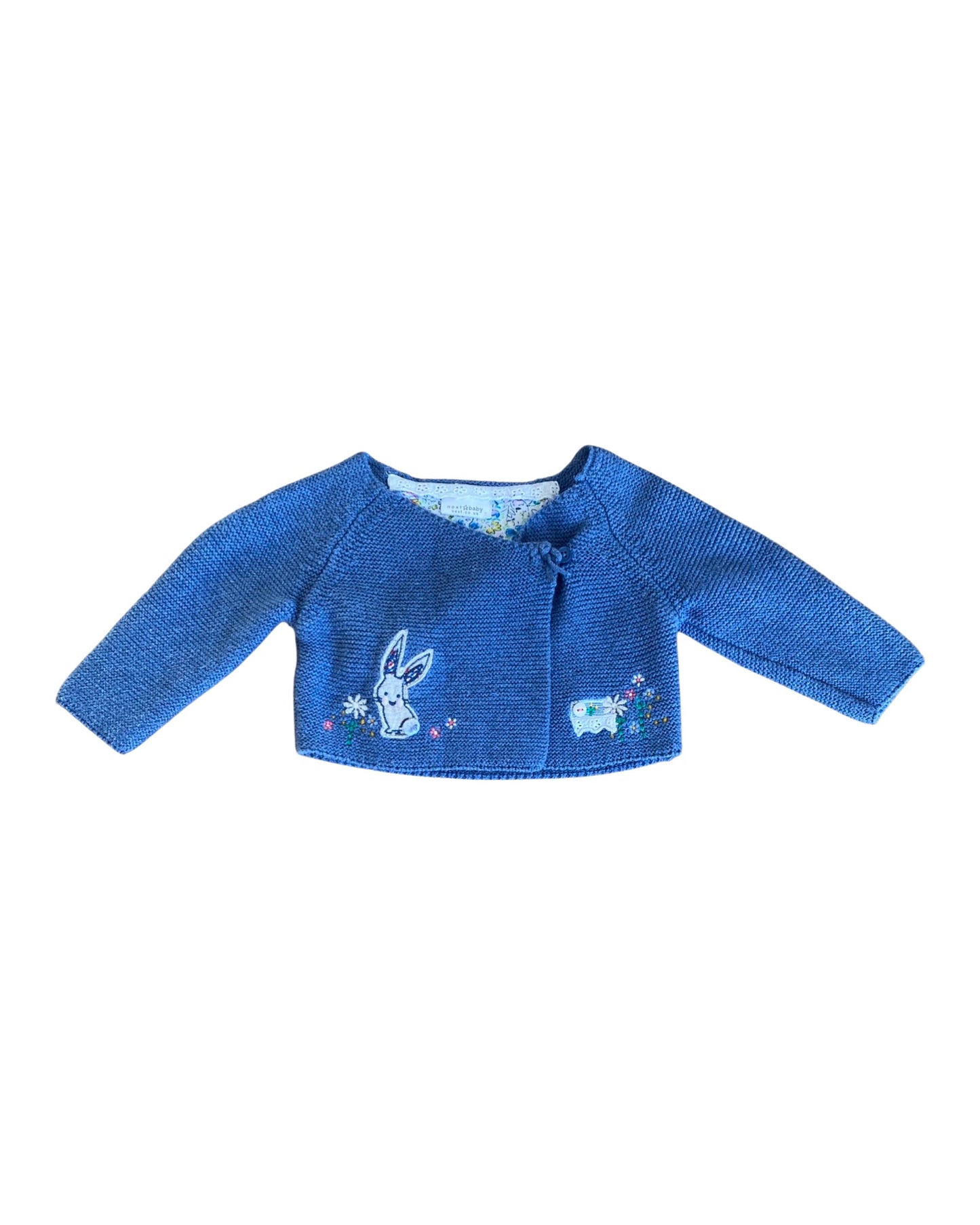 Next blue cardigan with embroidered bunny & floral trim (3-6mths)