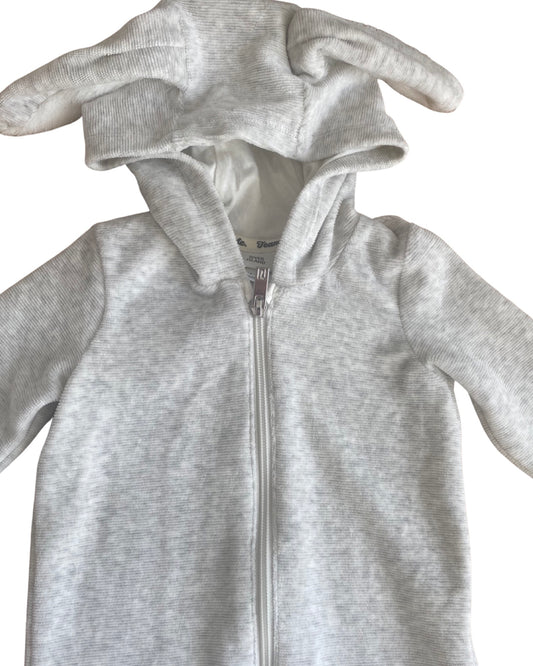 River Island grey velour bunny hooded romper (12-18mths)