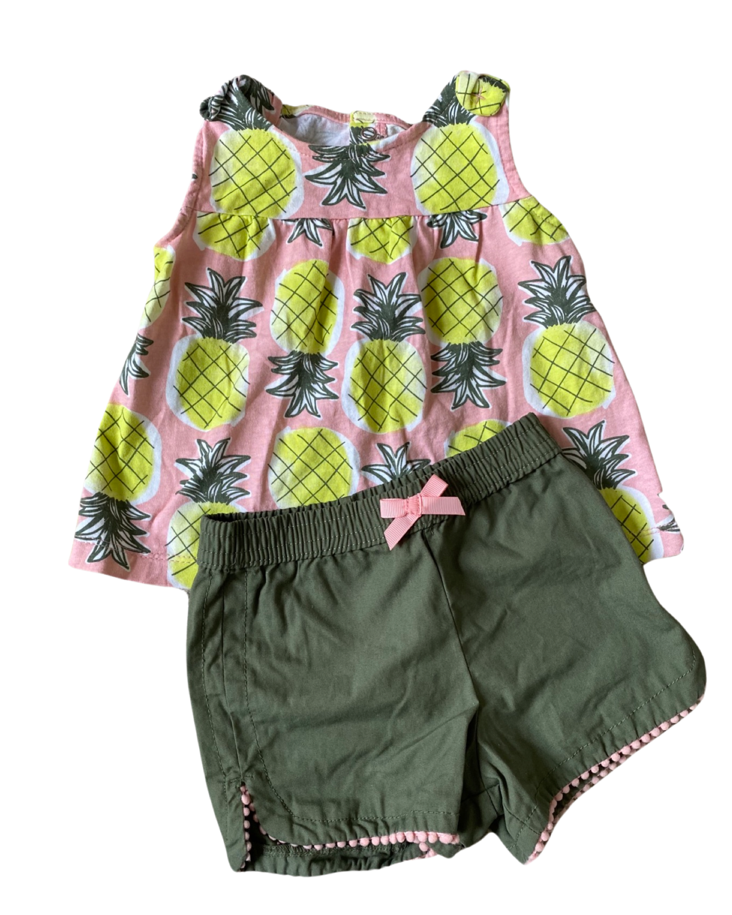 Carters just for you 2 piece pineapple top & khaki shorts set (size 9-12mths)