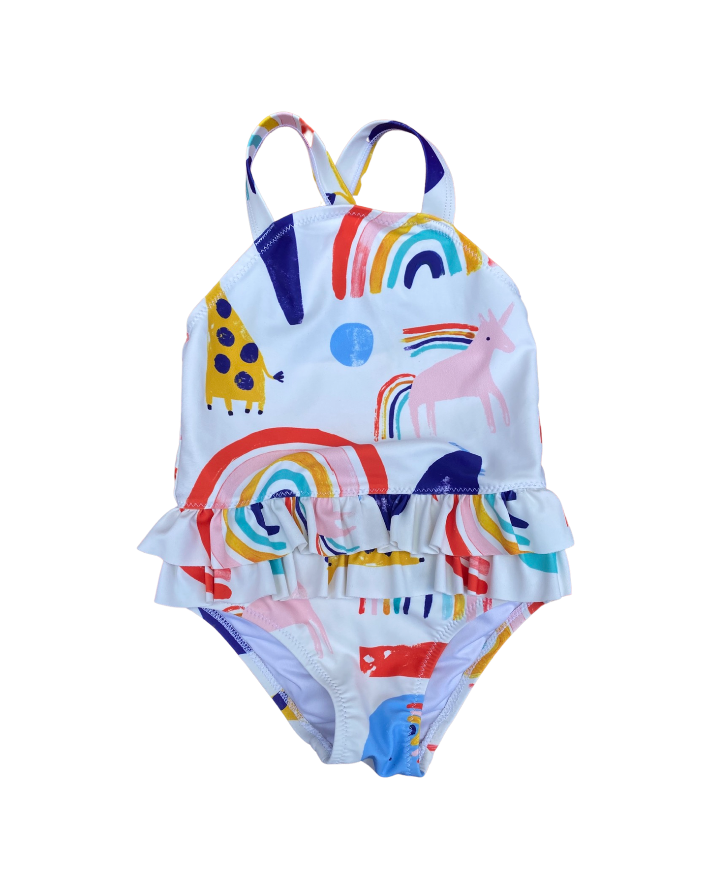 M&S unicorn rainbow print swimsuit (size 12-18mths)