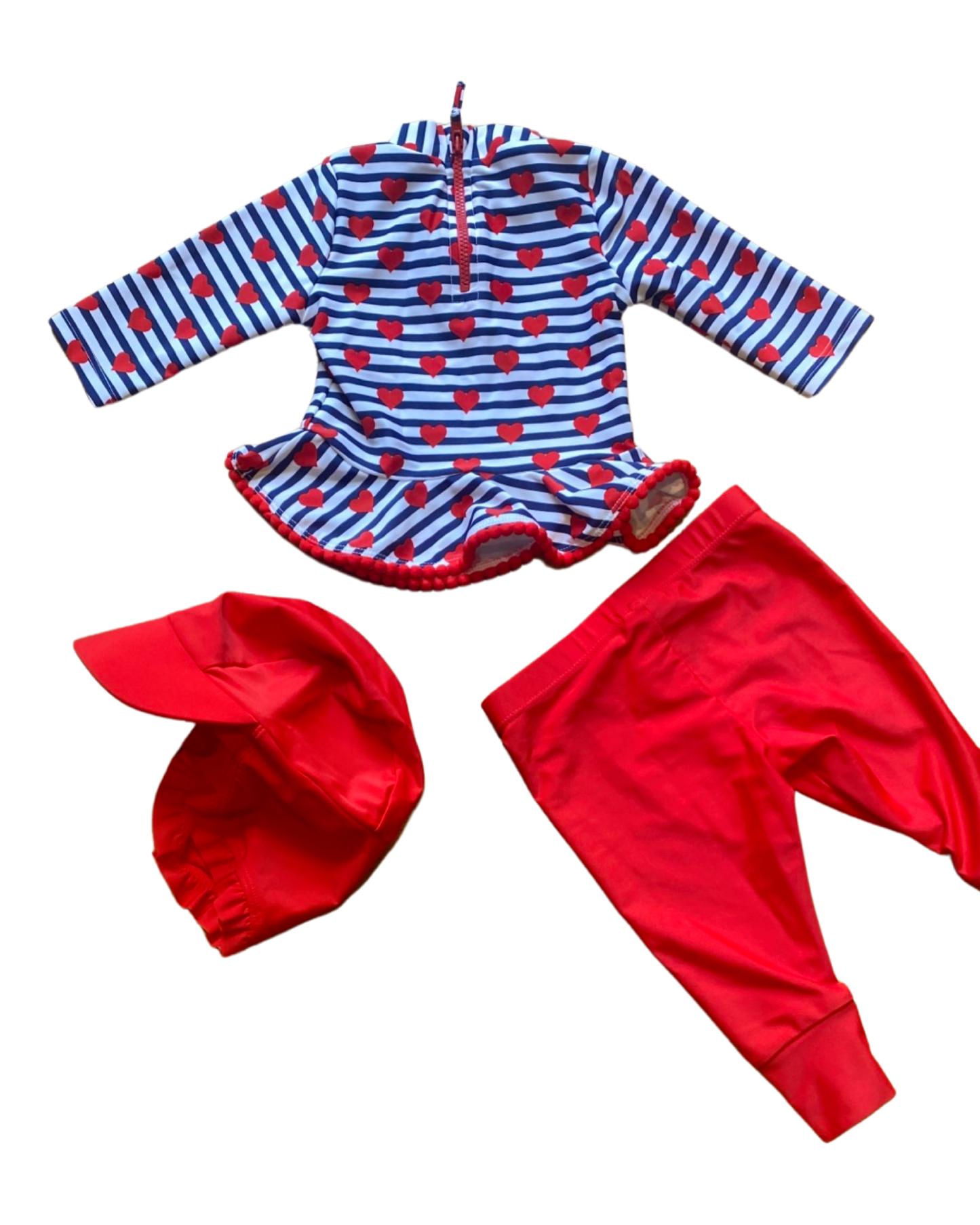 Mothercare heart print rash vest, leggings & sun hat ( size 6-9mths)