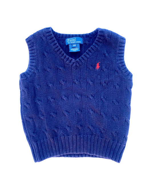 Ralph Lauren vintage navy polo cable knit vest (size 12-18mths)