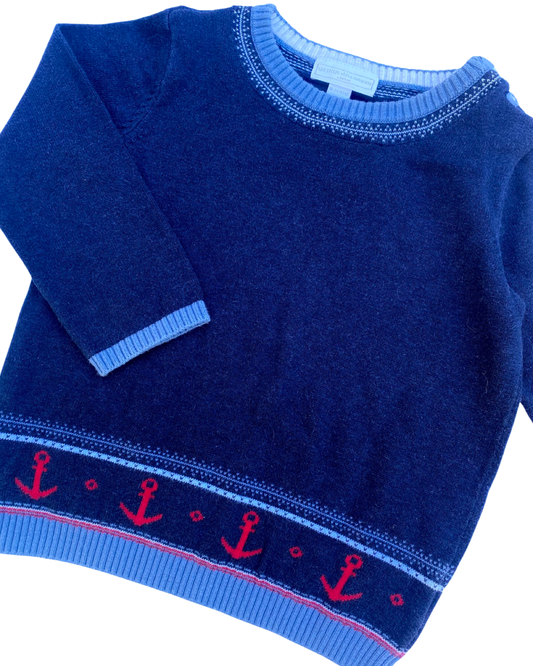 The Little White Company navy knitted anchor jumper (size 18-24mths)