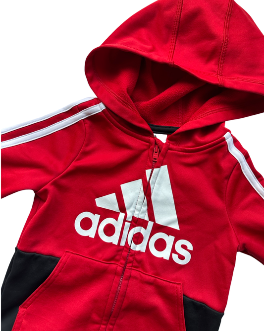 Vintage Adidas hooded track jacket in black/red (1-2yrs)