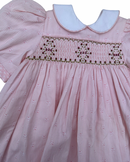 Handmade smocked cotton dress in pale pink (size 2-3yrs)