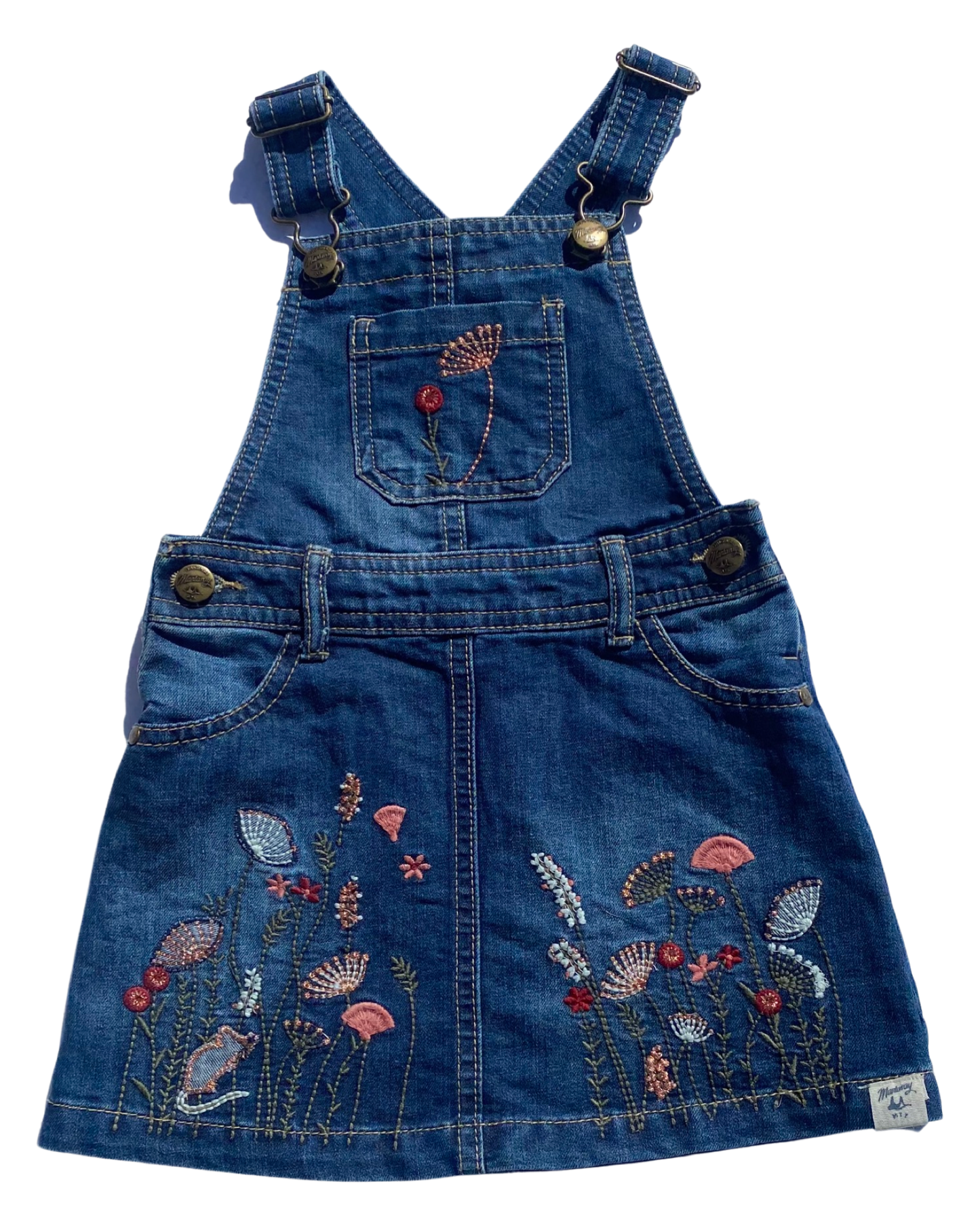 Mantaray floral embroidered denim dungaree dress (size 18-24mths)
