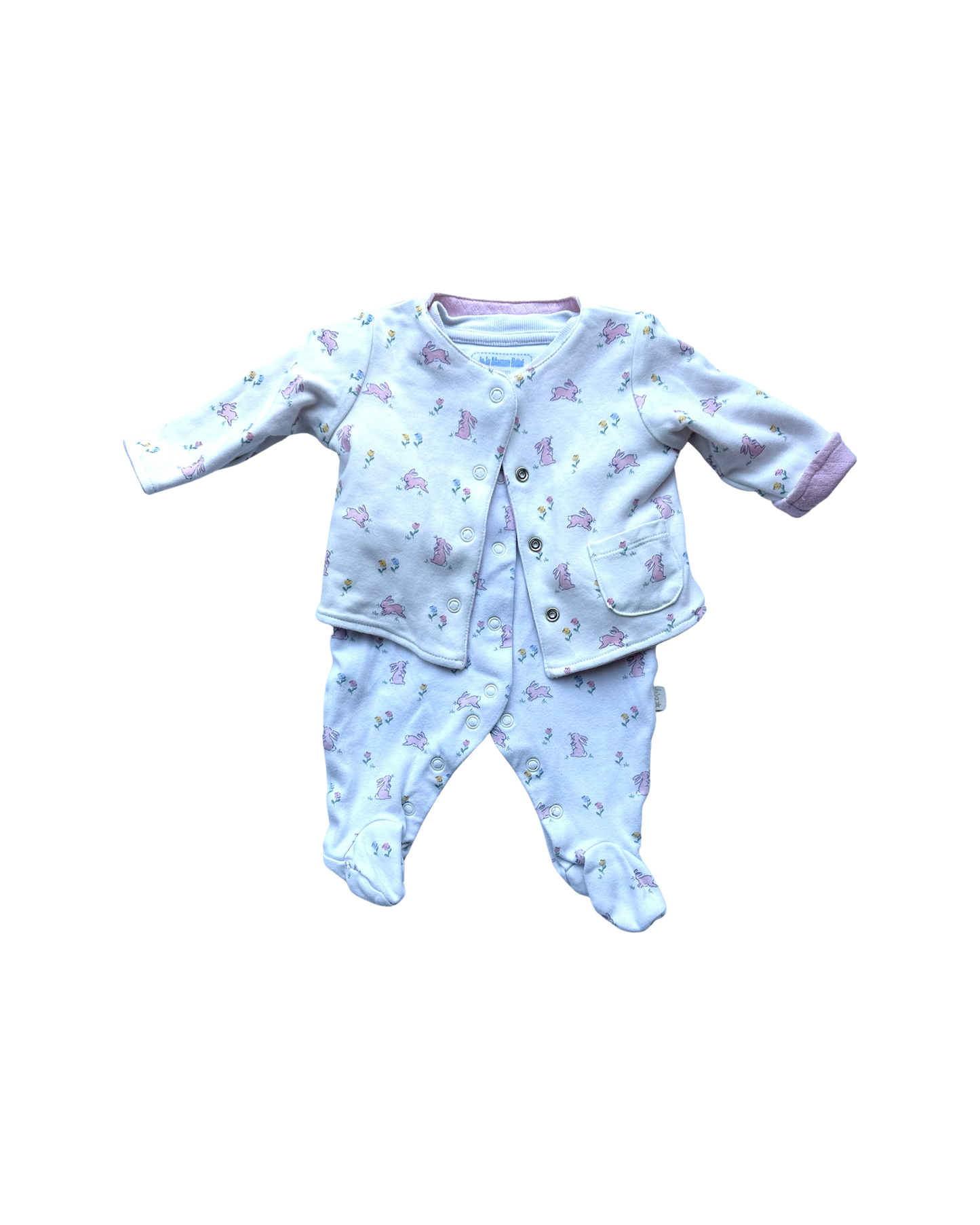 JoJo Maman Bebe bunny print 2 piece sleepsuit & jacket (size newborn)