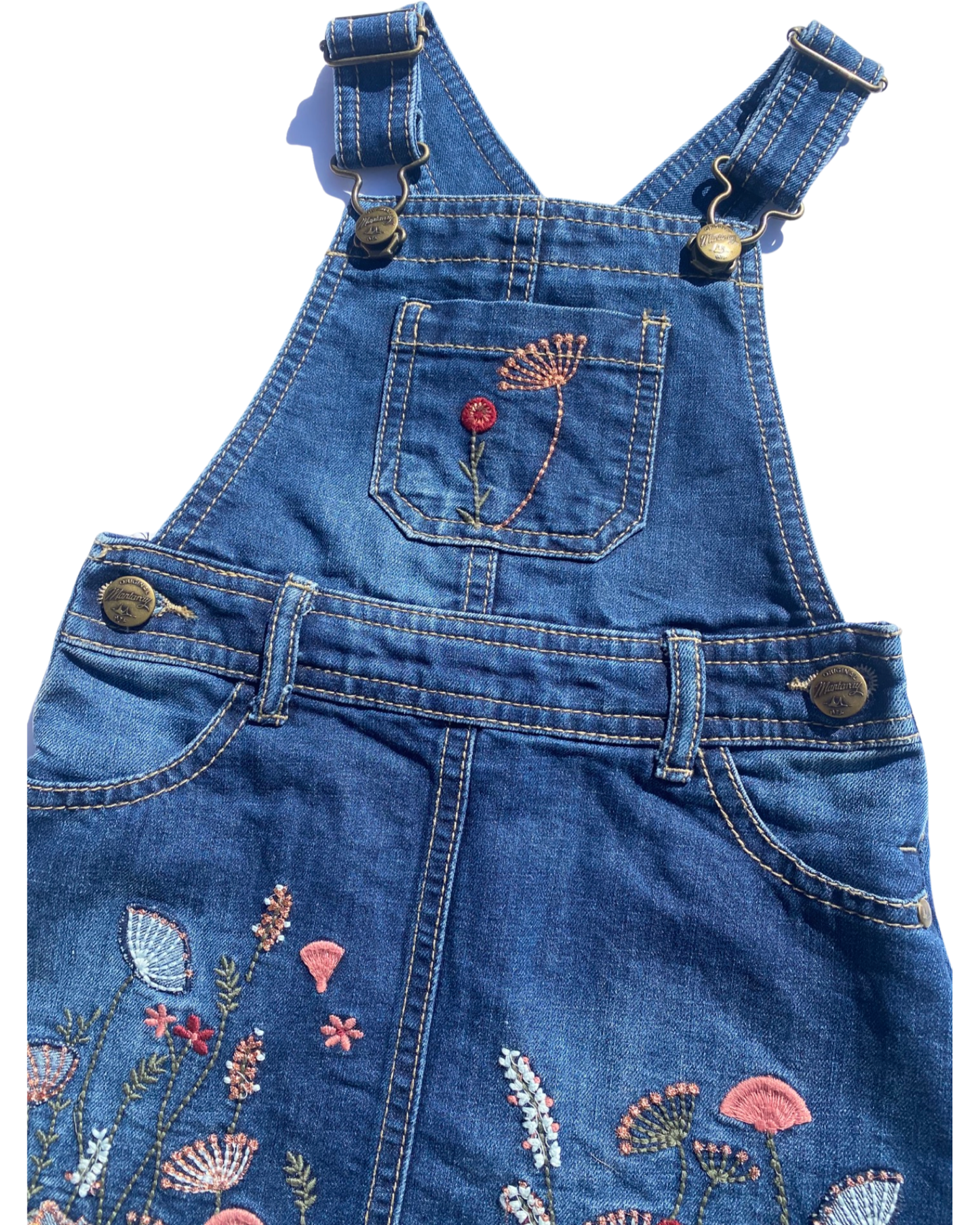 Mantaray floral embroidered denim dungaree dress (size 18-24mths)