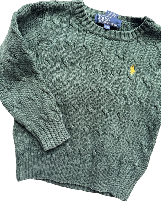 Ralph Lauren cable knit jumper in bottle green ( size 1-2yrs)